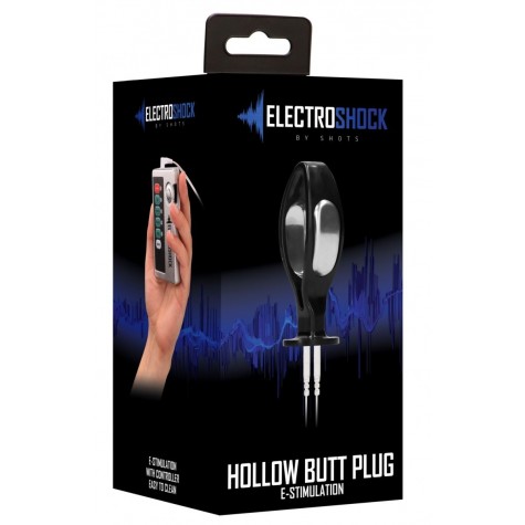 Черный электростимулятор с проводящей насадкой E-Stim Hollow Butt Plug - 7,8 см.