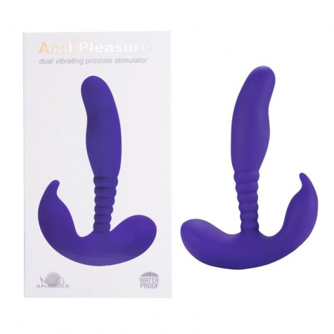 Фиолетовый стимулятор простаты Anal Pleasure Dual Vibrating Prostate Stimulator - 13,5 см.